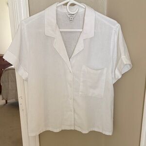 Banana Republic White Linen Short-Sleeve Button Front Blouse
